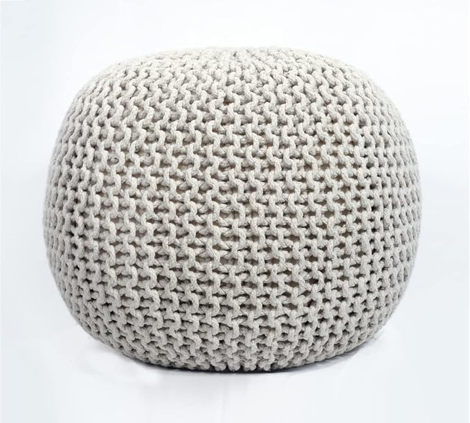 FRELISH DECOR Round Pouf Ottoman Hand Knitted 100% Cotton Pouf Foot Stool by FrelishDecor