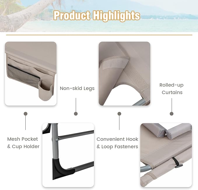 GYMAX Tanning Chair, 330LBS Beach Lounge - Image 8
