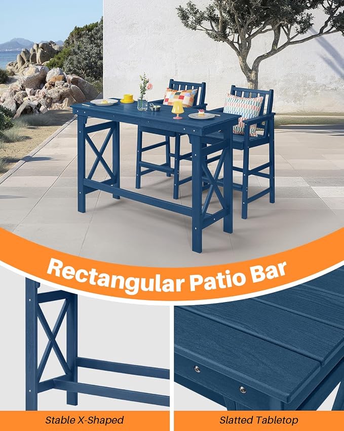HDPE Outdoor Bar Table, Outdoor Counter Height Table Adirondack Patio Bar - Image 6