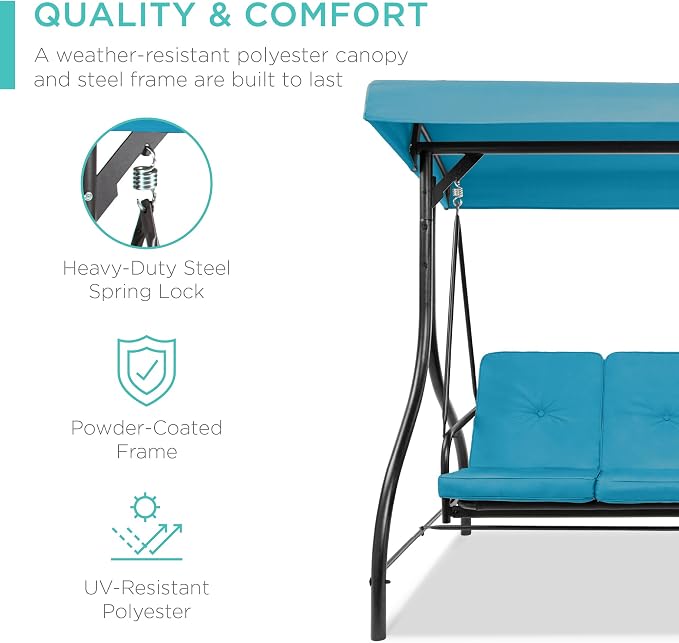 Best Choice Products 3-Seat Outdoor Large Converting Canopy Swing Glider - Image 3