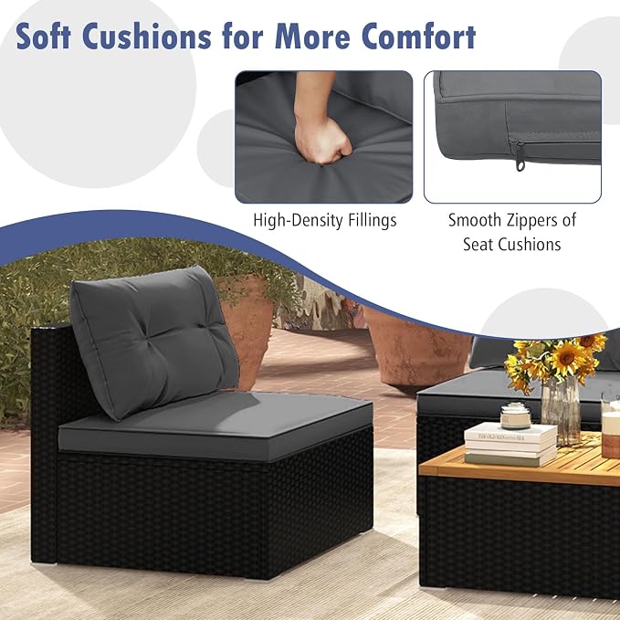 Tangkula 5 Piece Rattan Sofa Set, Outdoor Wicker Furniture Set w/Seat & Back - Image 6