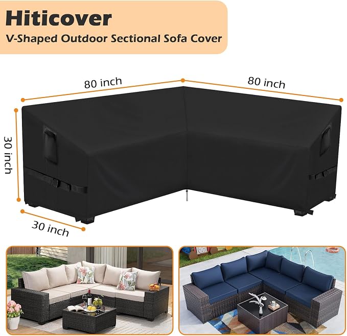 Outdoor V-Shaped Sectional Sofa Cover fit 80" x 80", Waterproof Patio Couch - Image 2