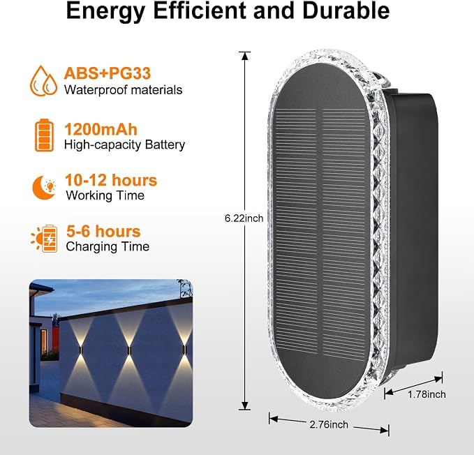 Ellasay Fence Lights Solar Powered: 2 Pack Solar Wall Lights Outdoor Up and - Image 6