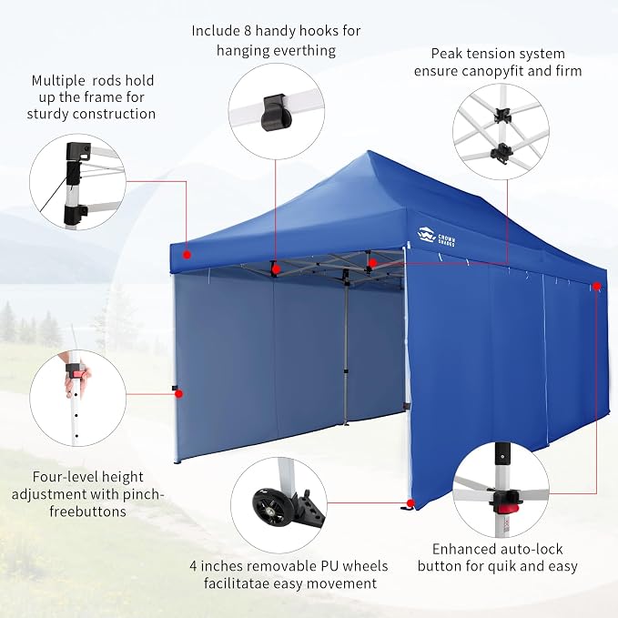 CROWN SHADES 10x20 Pop Up Canopy Tent, Thicken Frame Commercial Heavy Duty Tent - Image 3