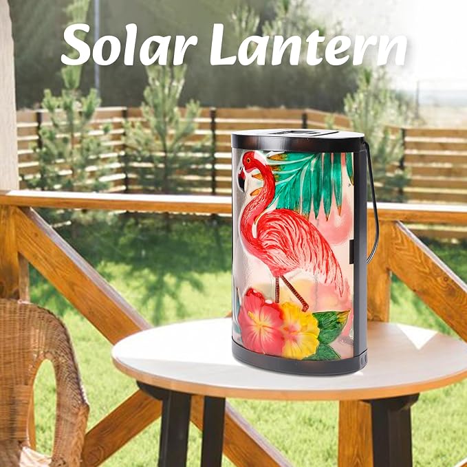 Hanging Solar Lantern Outdoor Waterproof Flamingo Solar Lights Glass Tabletop - Image 4