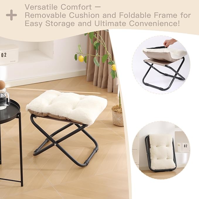 LITA Folding Footrest Stool, Portable Ottoman Foot Rest, Upholstered Small - Image 5