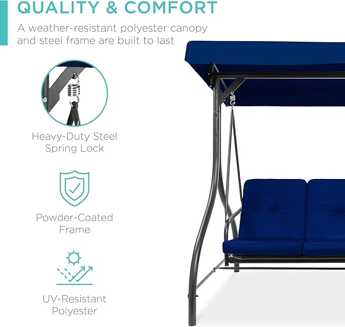 Best Choice Products 3-Seat Outdoor Large Converting Canopy Swing Glider - Image 3