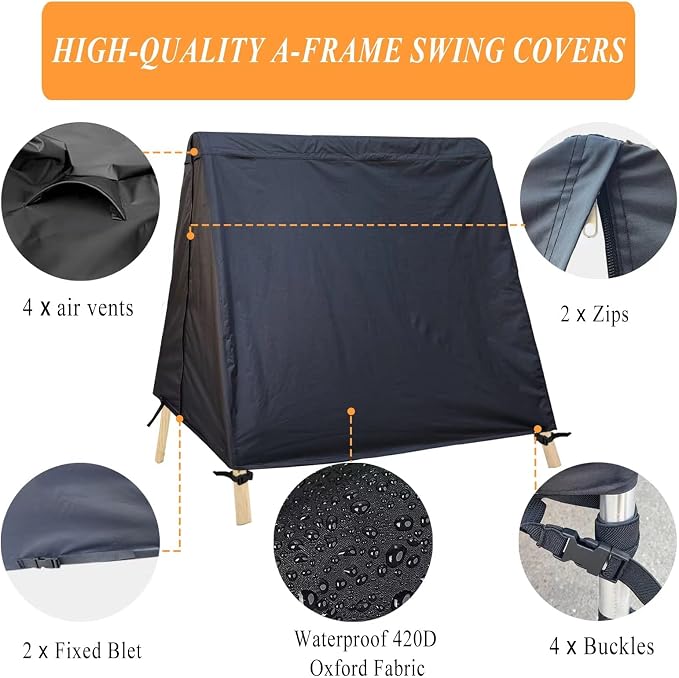 Patio Swing Cover A-Frame Swing Covers Waterproof 3 Seat UV Resistant Weather - Image 5
