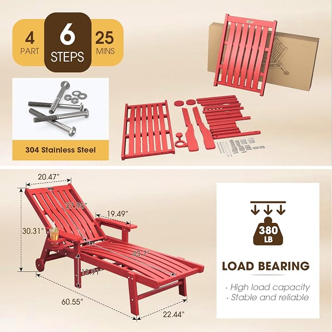 Patio Chaise Lounge Chair Set of 4, Oversized Lounge Chair Outdoor - Image 2