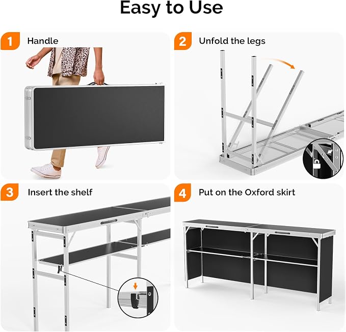 VINGLI 43" Portable Bar Table, 3-Tier Shelves, Carry Bag，Mobile Bar Table - Image 4