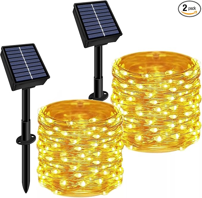 Solar String Lights Outdoor Waterproof 2 Pack Total 66ft 200LED 8 Modes Twinkle by Slyuexu