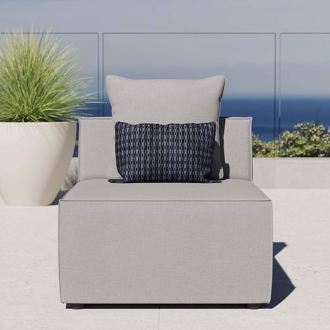 Modway Saybrook Outdoor Patio Upholstered Sectional Sofa Armless Chair in Gray by Modway
