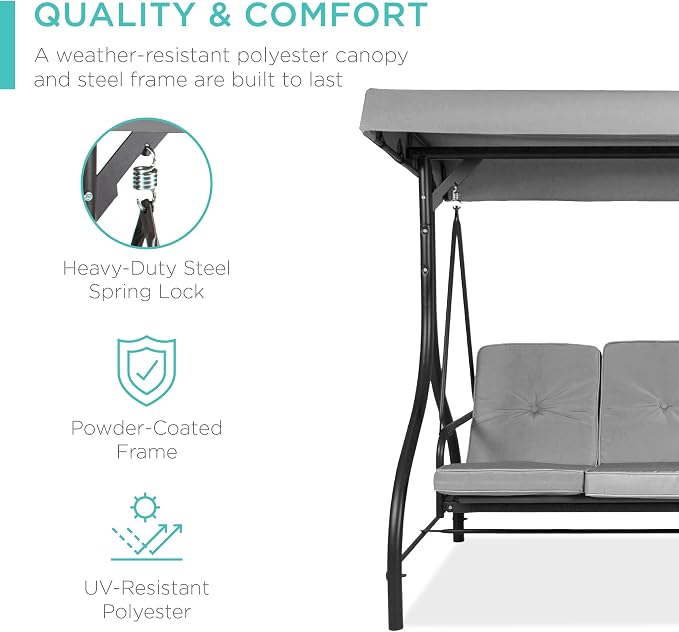 Best Choice Products 3-Seat Outdoor Large Converting Canopy Swing Glider - Image 3