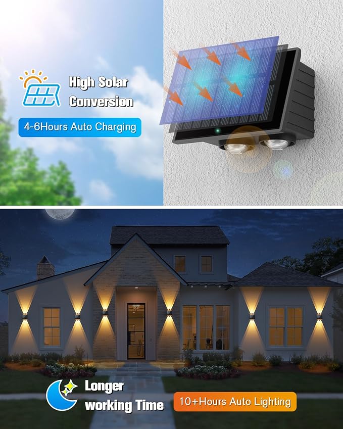 VOLISUN Solar Fence Lights 12 Pack, Color Glow LED Up and Down Wall Lights - Image 4