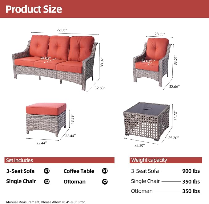 HOOOWOOO 6 Piece Patio Furniture Conversation Sets - Image 7