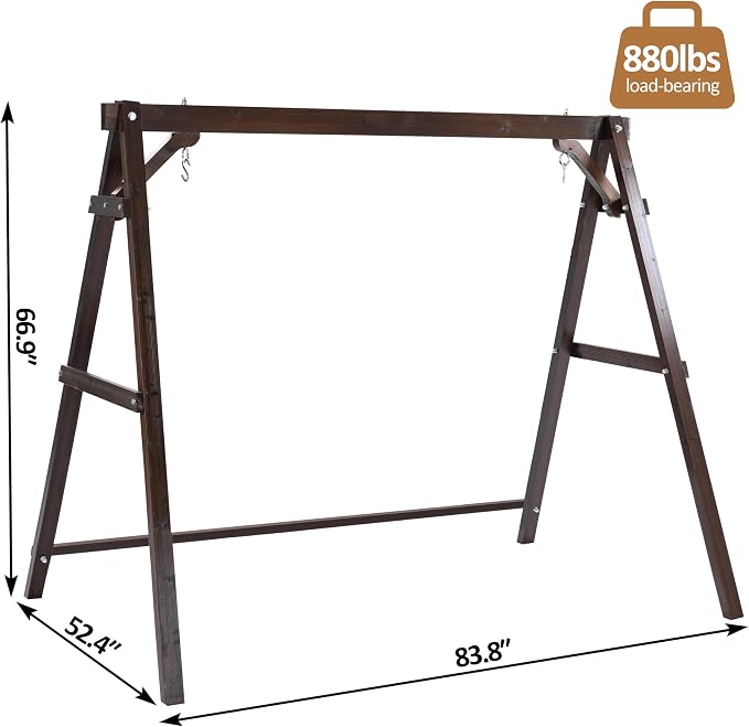 Finnhomy Outdoor 880 LBS Porch Swing Frame, Stable A-Frame Wooden Swing Stand - Image 3
