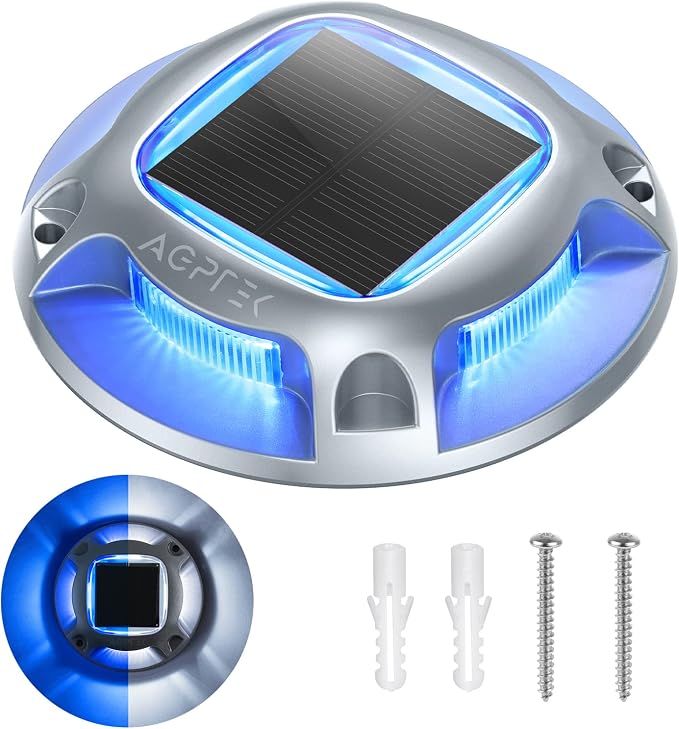 AGPTEK Solar Driveway Lights Outdoor 1 Pack, 2 Color Modes LED Deck Dock Marine by AGPTEK