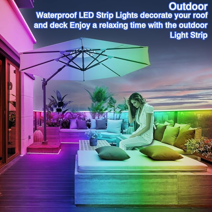 zoegi Outdoor LED Strip Lights Waterproof, Music Sync RGB IP68 Outside Led - Image 2