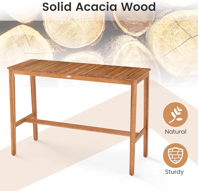 HAPPYGRILL Acacia Wood Outdoor Bar Table 55 Inch, Rectangular Pub Table - Image 7