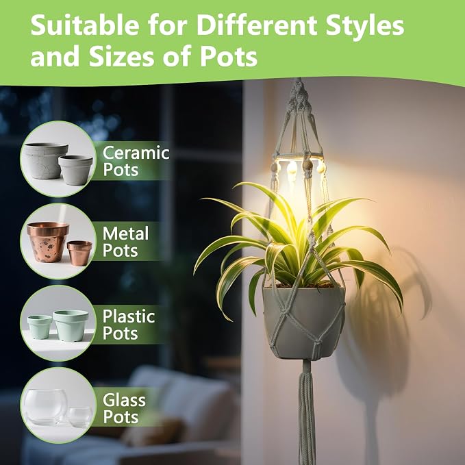 Macrame Plant Hanger with Grow Light: 2 Pack Sturdy Hanging Planters - Image 6