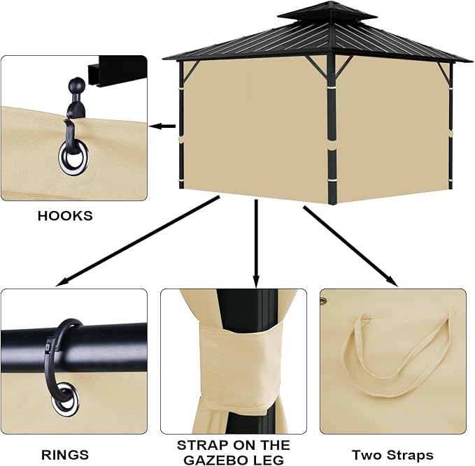 Gazebo Universal Replacement Privacy Curtain, 4-Panels Sidewall - Image 5