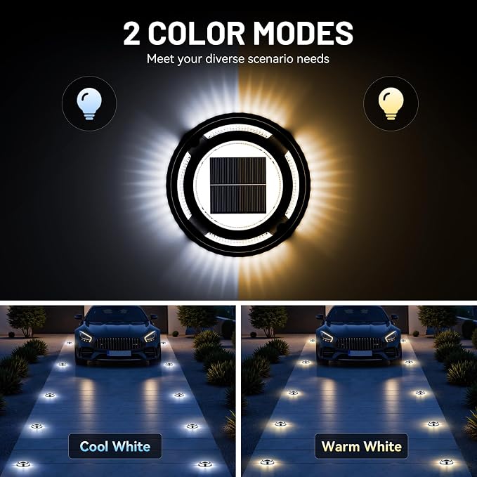 Solar Driveway Lights, 4 Pack Heavy Duty Driveway Lights Solar Powered 2 Color - Image 2