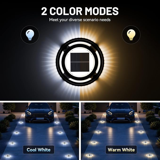 Solar Driveway Lights, 12 Pack Heavy Duty Driveway Lights Solar Powered 2 Color - Image 2