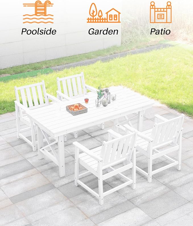 HDPE Outdoor Dining Set of 6, Patio Dining Table Set - Image 7