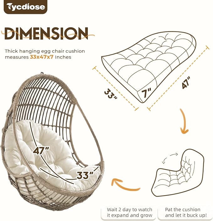 Egg Chair Cushion Replacement, Waterproof Outdoor Hanging Egg Chair Cushion - Image 3