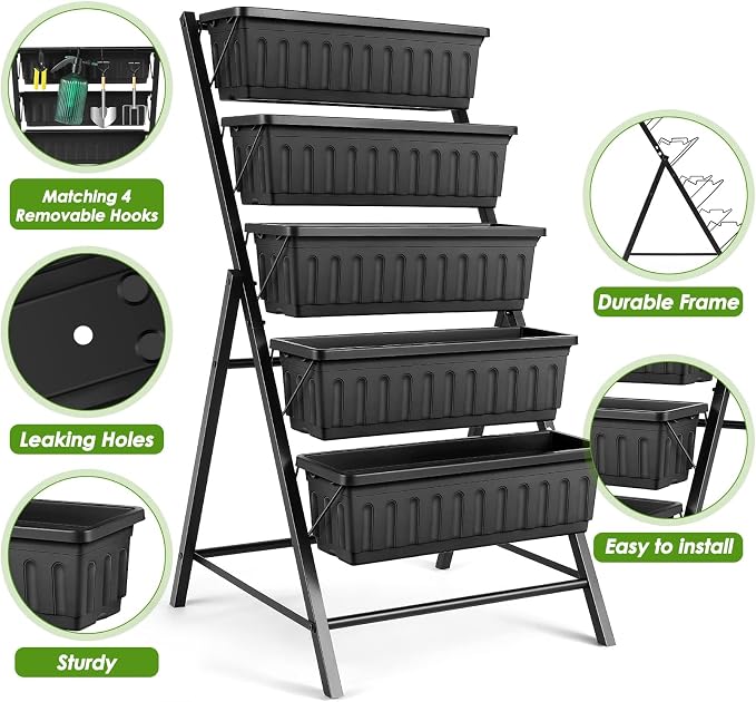 Suyncll Vertical Raised Garden Bed Planter Box, 5 Tiers Vertical Garden Planter - Image 3