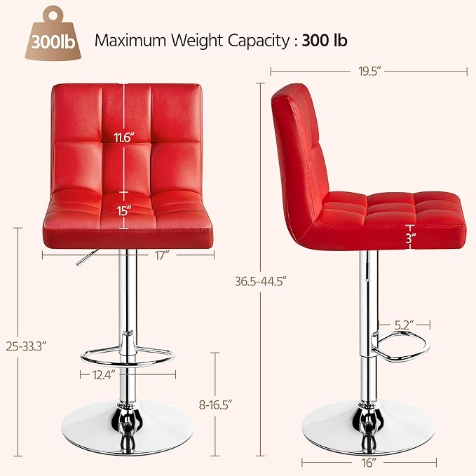 Yaheetech Bar Stools Set of 4, Adjustable PU Leather Swivel Barstools, Modern - Image 3