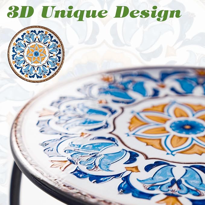 Outdoor Side Table Mosaic Patio Small End Table Metal Coffee Tea Accent Table - Image 3
