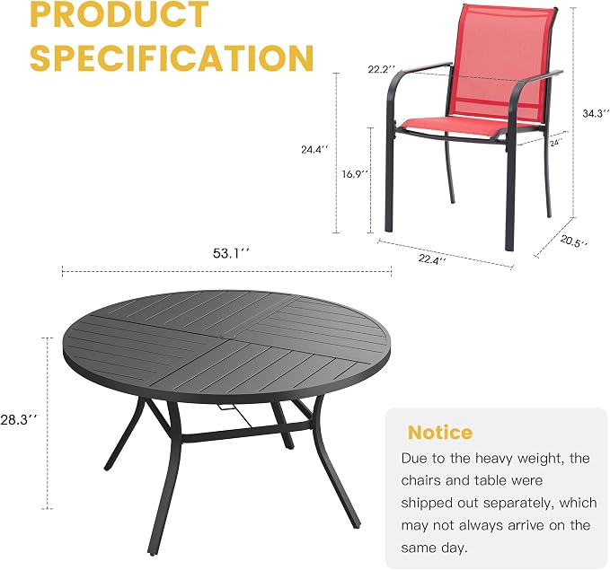 VICLLAX Patio Table and Chair Set of 8, All Weather Metal Round Outdoor Dining - Image 7