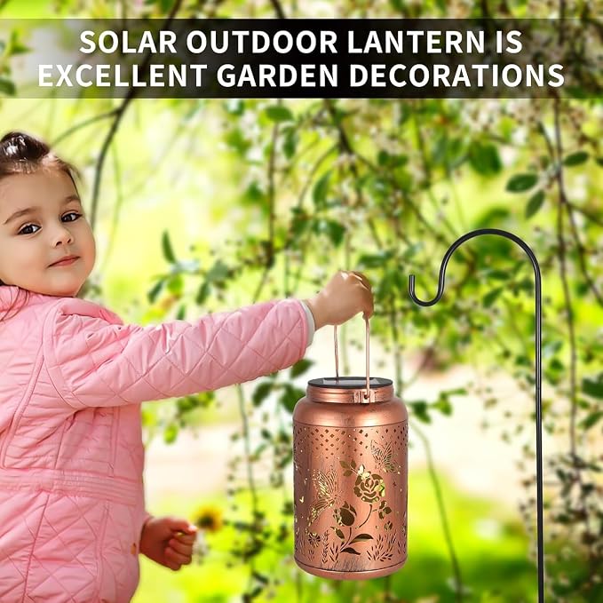 2 Pack Solar Lanterns Outdoor Waterproof, Butterfly Rose Garden Decor Birthday - Image 5