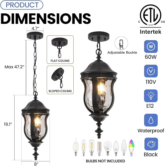 Large Outdoor Pendant Light Fixtures, 19.1'' Exterior Hanging Lantern Porch - Image 4