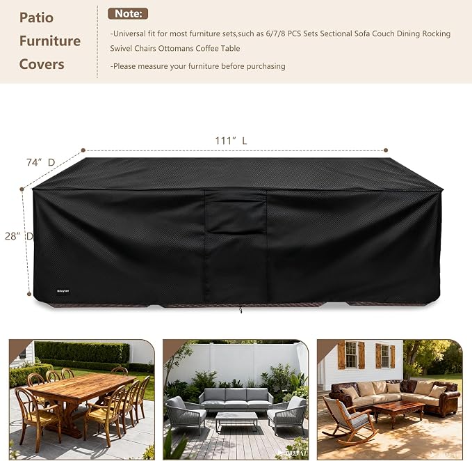 Rectangular Patio Furniture Covers, Upgraded 600D Heavy Duty Outdoor Furniture - Image 2