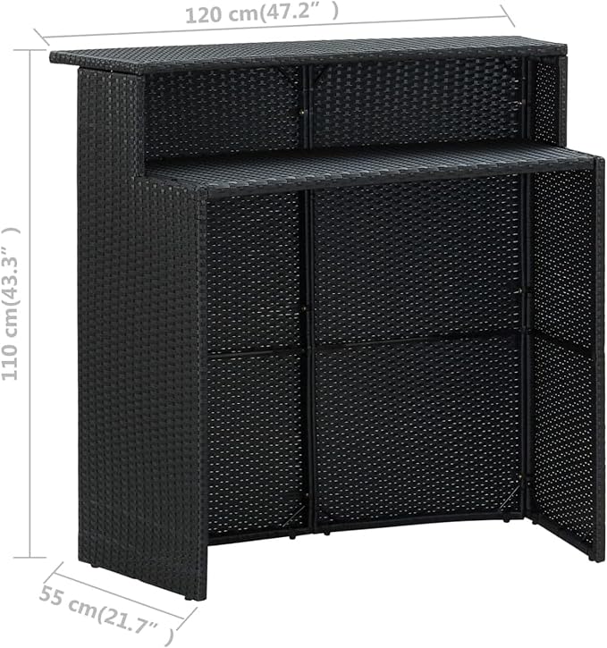 Bar Table for Outdoors Black 120 x 55 x 110 cm Polyrattan, Bar Table, Square - Image 2