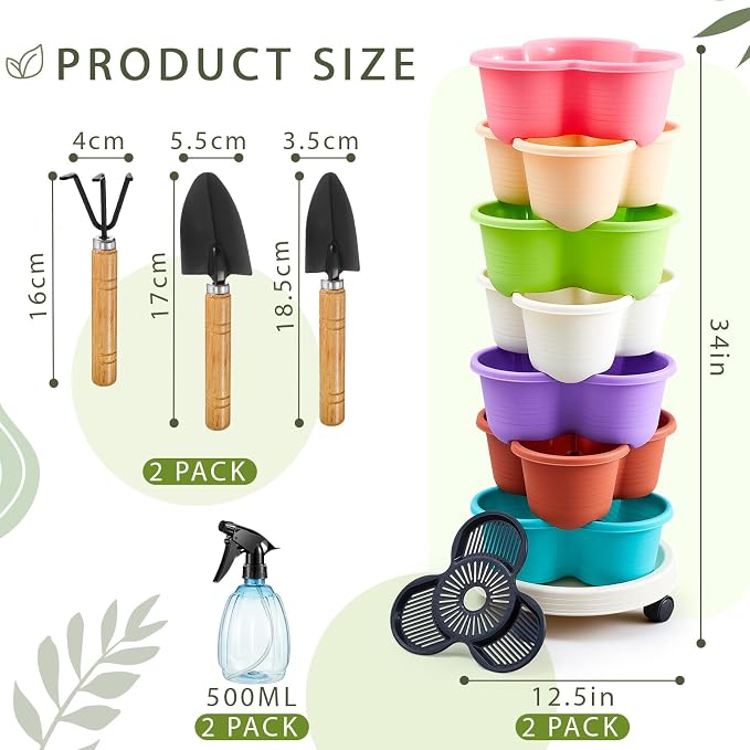 Umigy 2 Set Multicolor 7 Tier Stackable Vertical Planters - Image 2