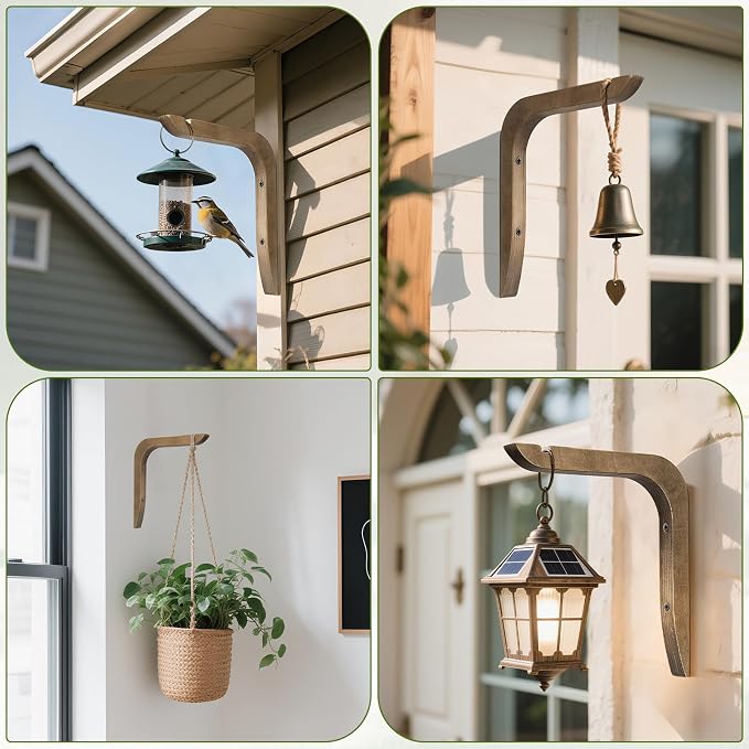 USION Wooden Plant Hangers Indoor Wall Mount, 8.6-Inch Hanging Plant Hooks - Image 6