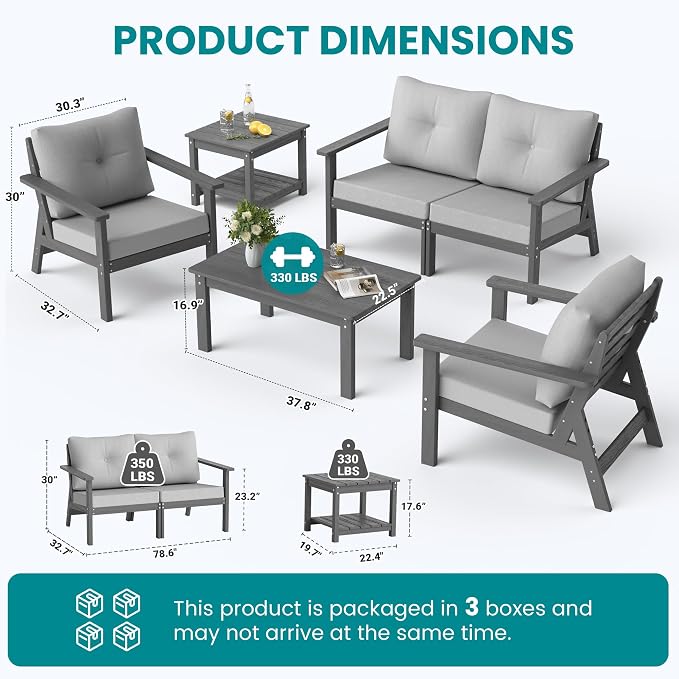 6-Piece HDPE Patio Furniture Set, Outdoor Sectional Sofa Set, All Weather - Image 6