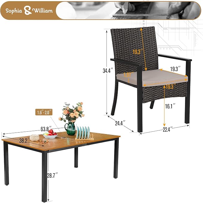 Sophia & William 7 Pieces Patio Dining Set - Image 9