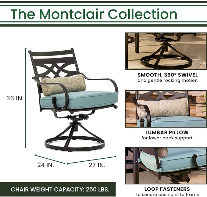 Hanover Montclair 11-Piece All-Weather Outdoor Patio Dining Set, 10 Swivel - Image 3