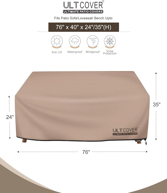 ULTCOVER Waterproof Outdoor Deep Seat Sofa Bench Cover 76W x 40D x 35H inch - Image 2