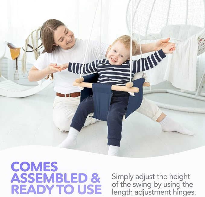 CaTeam - Canvas Baby Swing, Wooden Hanging Swing Seat Chair - Image 7