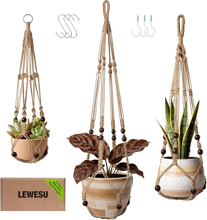 3 Pack Jute Macrame Plant Hanger Indoor 3 Different Sizes Hanging Planter by Unknown