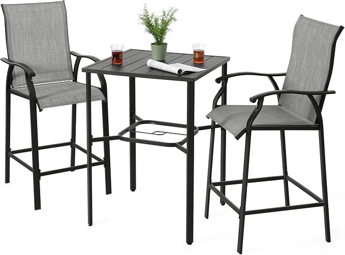 NUU GARDEN 3 Piece Outdoor Bar Set, Bar Height Patio Bistro Set, Textilene by NUUGARDENCORPORATION