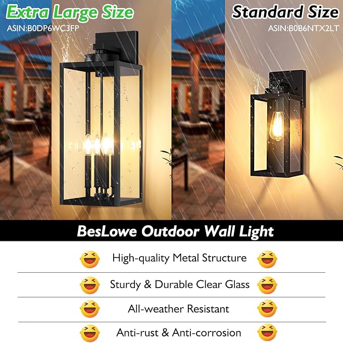 BesLowe 23.9" Extra Large Size Outdoor Wall Light Fixture, Exterior Lighting - Image 2
