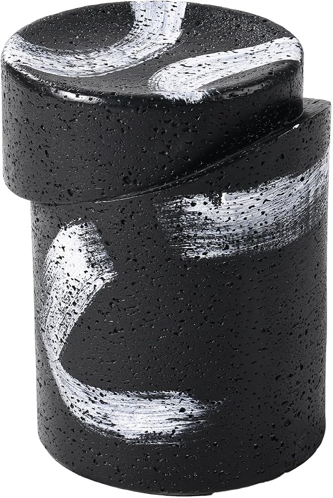 COSIEST Outdoor Side Table Black, Cylinder Shaped MgO Concrete Side Table - Image 5