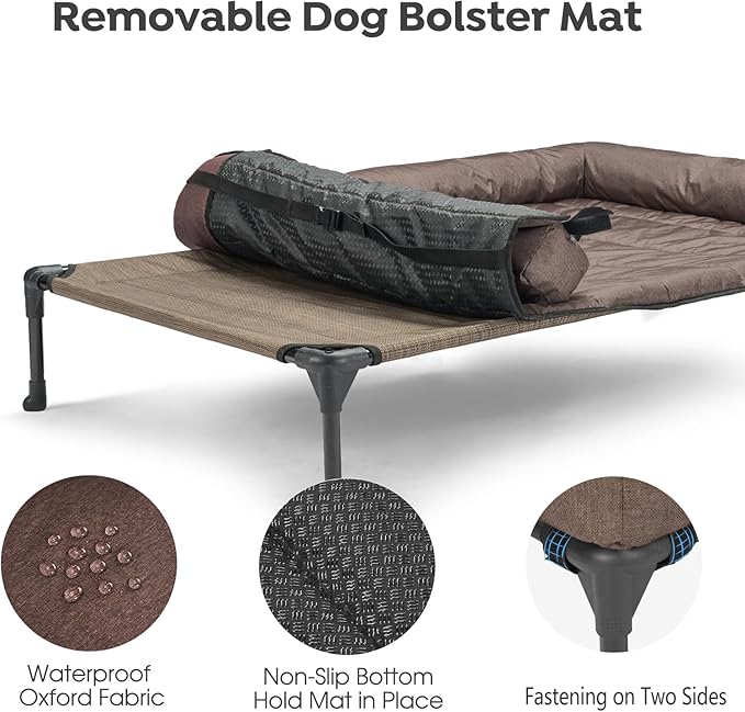Veehoo Cooling Elevated Dog Bed Add Removable Waterproof Bolster Cushion Mat - Image 4