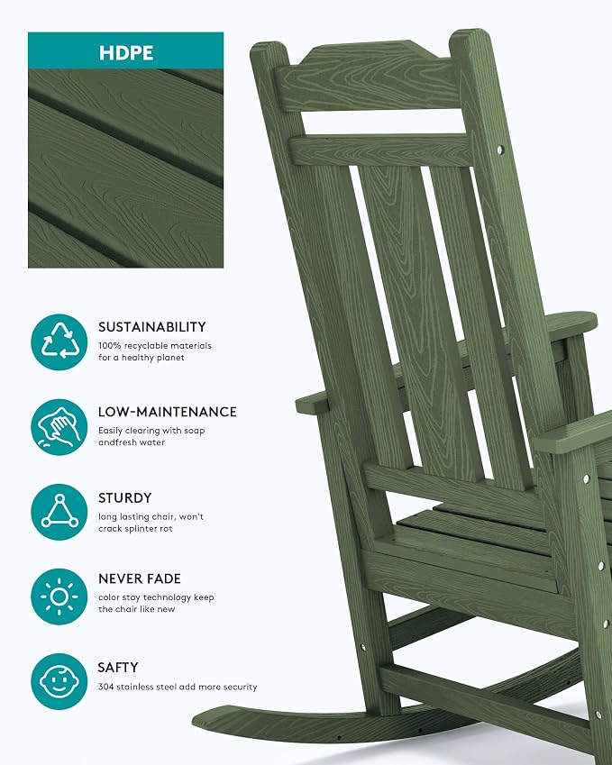 SERWALL Oversized Rocking Chair Set of 4 Outdoor, HDPE Outdoor Rocking Chair - Image 7